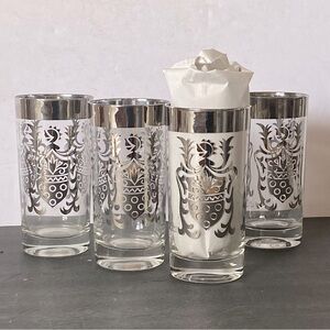 Vintage Kimiko Guardian Shield Signed Silver High Ball Glasses Set of 4